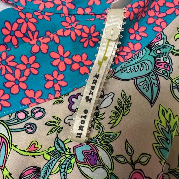 Uncle Frank dress sz XL multicolored bright flared sleeve deep back V floral - Picture 4 of 7